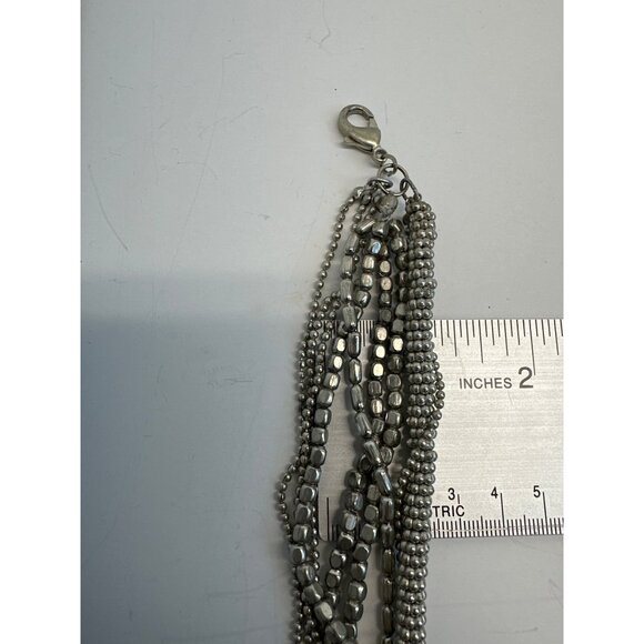 Vintage Multi Strand Metal Beads Silver Tone Chain Necklace - 37in - Picture 4 of 6